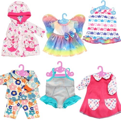 Xerteam 6 Sets Puppenkleidung, 30-35cm Puppenkleider Babypuppe Spielzeit Outfits mit 6 Aufhänger, 12-14 Zoll Neugeborene Babypuppen Outfit - Kleid Schlafanzug Badeanzug (Keine Puppe) von Xerteam