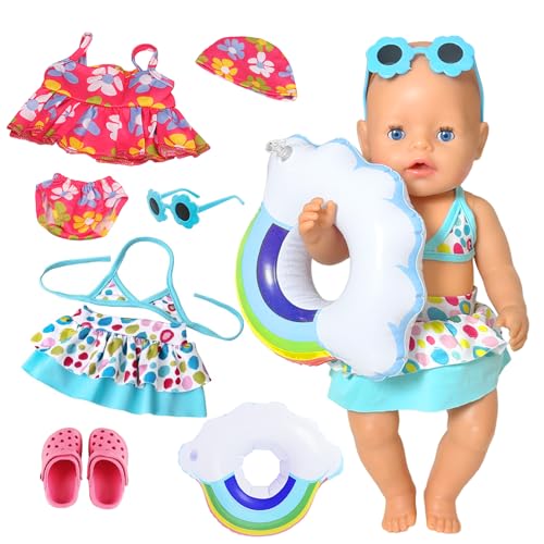 Baby Puppen Kleidung für 14-16 Zoll Große Babypuppen, 5 Pcs süßes Babypuppen Schwimmset, Blauer Gepunkteter/Roter Geblümter Badeanzug + Schwimmring + Schwimmbrille + Hausschuhe, Geschenk für Mädchen Baby Puppen Kleidung für 14-16 Zoll Große Babypuppen, 5 Pcs süßes Babypuppen Schwimmset, Blauer Gepunkteter/Roter Geblümter Badeanzug + Schwimmring + Schwimmbrille + Hausschuhe, Geschenk für Mädchen von Xerteam