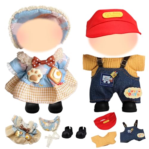 2 Sets Bekleidung für 17cm Monster Puppen, 6 Stück Puppenkleidung Zubehör Gelber Pullover, Jeans-Overall, Eleganter Karierter Kuchenrock, Sonnenhüte, Schwarze Schuhe, Neues Geschenk für Mädchen Jungen 2 Sets Bekleidung für 17cm Monster Puppen, 6 Stück Puppenkleidung Zubehör Gelber Pullover, Jeans-Overall, Eleganter Karierter Kuchenrock, Sonnenhüte, Schwarze Schuhe, Neues Geschenk für Mädchen Jungen von Xerteam