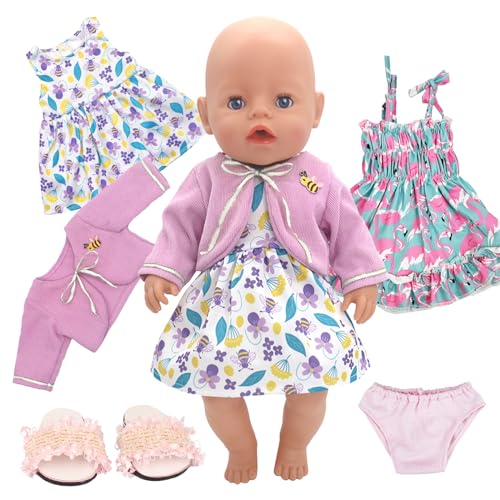 Puppenkleidung für 14-16 Inch Baby Puppen, 2 Sets Sweet Outfits Frack Mantel Hausschuhe Unterwäsche, Puppenkleidung für 43 cm Puppen Mädchen Sommer Geburtstagsgeschenk(Keine Puppe) von Xerteam