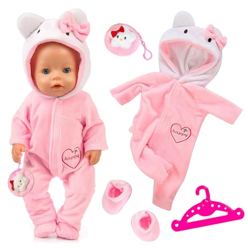 4-Teiliges Puppenkleidung für 14-17 Zoll Puppen, 35–45 cm Süße Puppen Kleidung mit 1 Rosa Overall + Kleiderbügel + Socken + Kätzchen-Anhänger, Rosa Puppenkleidung, Tolles Geschenk für Kinder 4-Teiliges Puppenkleidung für 14-17 Zoll Puppen, 35–45 cm Süße Puppen Kleidung mit 1 Rosa Overall + Kleiderbügel + Socken + Kätzchen-Anhänger, Rosa Puppenkleidung, Tolles Geschenk für Kinder von Xerteam