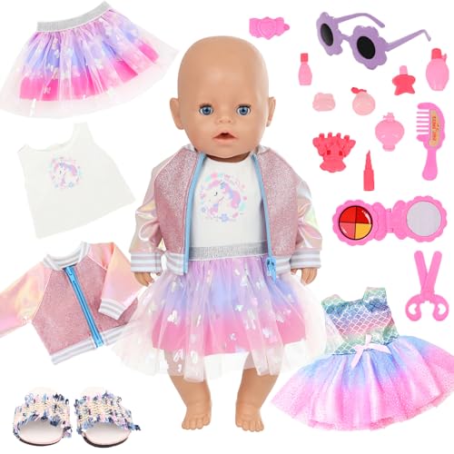 Kleidung Outfits für 14-17 Inch Baby Puppen, 2 Sets Regenbogenkleid mit Make-up Spielzeugset Hausschuhe Brille, Puppenkleidung Glitzer Schmetterling Tüll für 43 cm Puppen Sommer Geschenk(Keine Puppe) Kleidung Outfits für 14-17 Inch Baby Puppen, 2 Sets Regenbogenkleid mit Make-up Spielzeugset Hausschuhe Brille, Puppenkleidung Glitzer Schmetterling Tüll für 43 cm Puppen Sommer Geschenk(Keine Puppe) von Xerteam