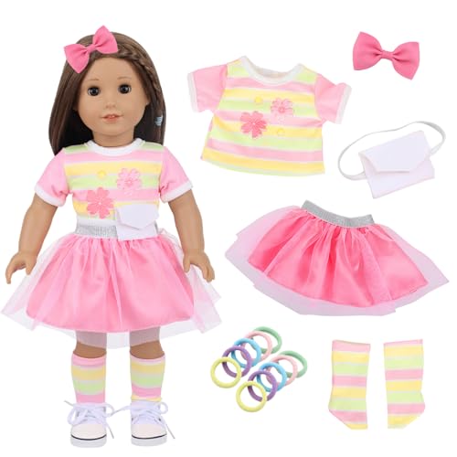 Xerteam Puppenkleider 35-43cm, Puppenkleidung für Baby Puppen, Blumentop+Rosa Baby Kleid+Weiß Rucksack+Gestreifte Socken+Haarspangen+10 Haarband, Süß Puppen Zubehör Geschenke für Kinder (Rose) Xerteam Puppenkleider 35-43cm, Puppenkleidung für Baby Puppen, Blumentop+Rosa Baby Kleid+Weiß Rucksack+Gestreifte Socken+Haarspangen+10 Haarband, Süß Puppen Zubehör Geschenke für Kinder (Rose) von Xerteam