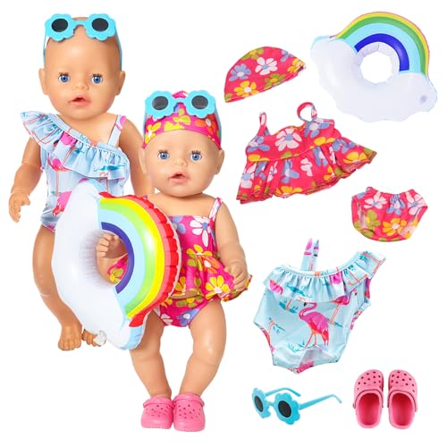 16-18 Zoll Puppen Kleidung, 5 Stück Babypuppen Schwimmanzug, 40-45 cm Baby Puppen Badeanzug Set, 43 cm Babypuppenkleidung, 2 Puppenbadeanzug + Regenbogen Schwimmring + 1 Sonnenbrille + Rosa Schuhe 16-18 Zoll Puppen Kleidung, 5 Stück Babypuppen Schwimmanzug, 40-45 cm Baby Puppen Badeanzug Set, 43 cm Babypuppenkleidung, 2 Puppenbadeanzug + Regenbogen Schwimmring + 1 Sonnenbrille + Rosa Schuhe von Xerteam