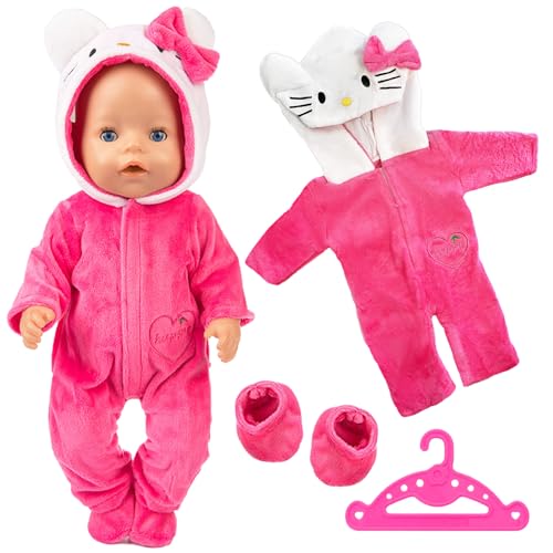 Puppenkleidung für 13-18 Inch Baby Puppen, Sweet Outfits Overall, Zylinder Socken Kompatibel mit New Born Baby 30-45 cm Puppenkleidung Mädchen, Geburtstag (Katze) (Keine Puppe) von Xerteam