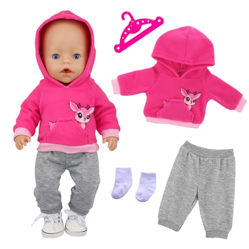 Baby Puppen Kleidung für 14-18 Zoll Babypuppen, 4 Stück Süße 34-45cm Rosenrots Sikahirsch Puppenkleidung, Rosenrots Sikahirsch Hoodie + Graue Hose + Socken + Kleiderbügel, Geschenke für Kinder Baby Puppen Kleidung für 14-18 Zoll Babypuppen, 4 Stück Süße 34-45cm Rosenrots Sikahirsch Puppenkleidung, Rosenrots Sikahirsch Hoodie + Graue Hose + Socken + Kleiderbügel, Geschenke für Kinder von Xerteam