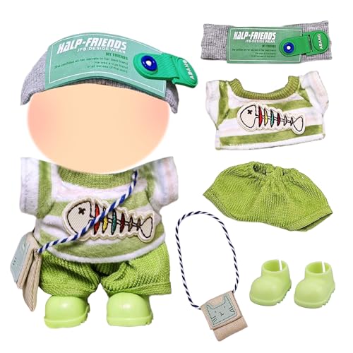 5 Stück Grüne Puppenkleidung für 17 cm Puppen, 17cm Plüschpuppenkleidung mit Grün-weiß Gestreiftem Oberteil Hose Stirnband Kätzchen Umhängetasche Schuhen, Geschenken für Jungen und Mädchen (Ohne Puppe 5 Stück Grüne Puppenkleidung für 17 cm Puppen, 17cm Plüschpuppenkleidung mit Grün-weiß Gestreiftem Oberteil Hose Stirnband Kätzchen Umhängetasche Schuhen, Geschenken für Jungen und Mädchen (Ohne Puppe von Xerteam
