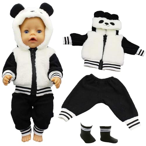 Puppenkleidung für 18 Inch Baby Puppen, Sweet Outfits Kapuzenjacke Hose Socke Kompatibel mit New Born Baby 30-45 cm Puppenkleidung Mädchen, Geburtstag (Panda) (Keine Puppe) von Xerteam