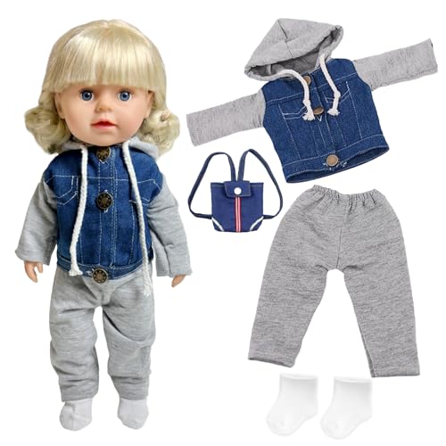 Puppenkleidung Set für 14-18 Zoll Baby Puppen, 30-45cm Kleidung Bekleidung, 4 Stück Neue Jeans/Cowboy Puppenkleidung, Oberteile, Hosen, Rucksäcke, Socken, Geschenk für Kinder Mädchen Jungen von Xerteam