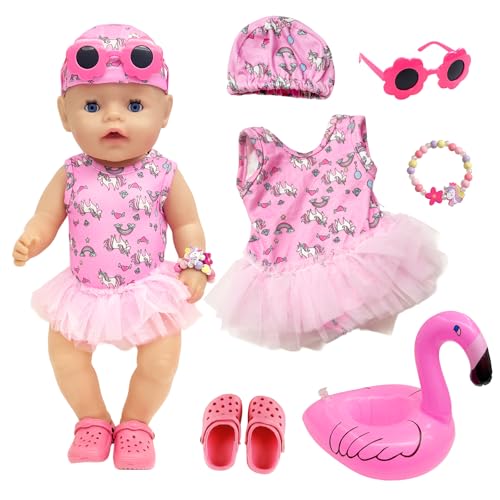 Schwimmset für Puppen 35-43cm, Flammenvogel Puppenkleidung Badeanzug, 5 Stück New Baby Puppenkleider, Hut, Schwimmring, Hausschuhe, Sonnenbrille, Armband, Geschenke für Mädchen Jungen Kinder Schwimmset für Puppen 35-43cm, Flammenvogel Puppenkleidung Badeanzug, 5 Stück New Baby Puppenkleider, Hut, Schwimmring, Hausschuhe, Sonnenbrille, Armband, Geschenke für Mädchen Jungen Kinder von Xerteam