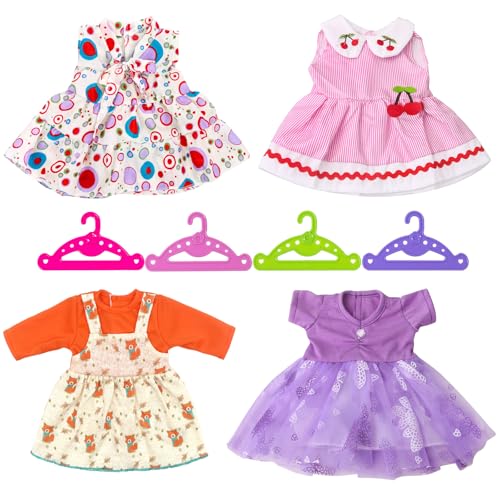 4 Stück Süße Babypuppenkleidung für 14-18Zoll Babypuppen, Neue Puppenkleidungs Outfits für 35-43 cm Babypuppen, 4 Pack modische, Süße Strapsrock Kleid Overalls mit Kleiderbügel (Puppe nicht enthalten) von Xerteam