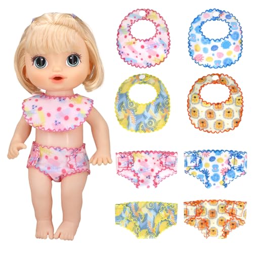 Xerteam 8 Stück Baby Puppenzubehör Windeln und Lätzchen Set, 12 Zoll süße Puppenkleidung, Windeln und Lätzchen, Puppenzubehör für 12-14 Zoll große Puppen, Windeln Puppendekoration, Geburtstagsgeschenk von Xerteam