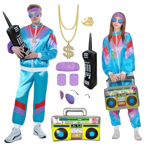 Xerteam 80er 90er Jahre Verkleidung Herren Damen Shell Anzüge Sportbekleidung Jacke Hose Stirnband Armbänder Brille Hip Hop Zubehör Retro 1980er Jahre Outfit Erwachsene für Party Karneval Rave Xerteam 80er 90er Jahre Verkleidung Herren Damen Shell Anzüge Sportbekleidung Jacke Hose Stirnband Armbänder Brille Hip Hop Zubehör Retro 1980er Jahre Outfit Erwachsene für Party Karneval Rave von Xerteam