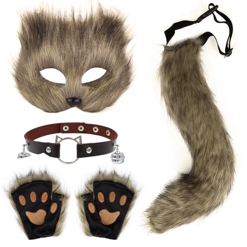 Xerteam Kunstpelz Fuchs Kostüm, Fuchs Cosplay Kostüm Set Plüsch Fuchsschwanz Fuchs Maske Glocken Halskette Fuchshandschuhe, Geeignet für Halloween Karnevals Cosplay Partys (Camel) Xerteam Kunstpelz Fuchs Kostüm, Fuchs Cosplay Kostüm Set Plüsch Fuchsschwanz Fuchs Maske Glocken Halskette Fuchshandschuhe, Geeignet für Halloween Karnevals Cosplay Partys (Camel) von Xerteam