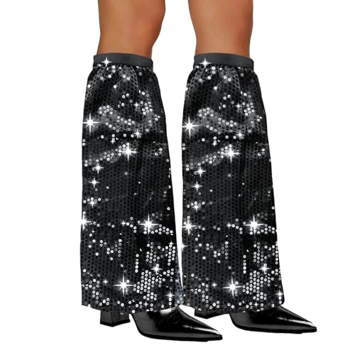 Xerteam Pailletten-Stulpen, 70s Abba Kostüm Disco Outfit Damen, 1 Paar Abba Kostüm Damen Sequin Leg Boot Covers, Disco Outfit Glitzer Kostüm Abba Outfit für Karneval, Mottoparty - Schwarz von Xerteam