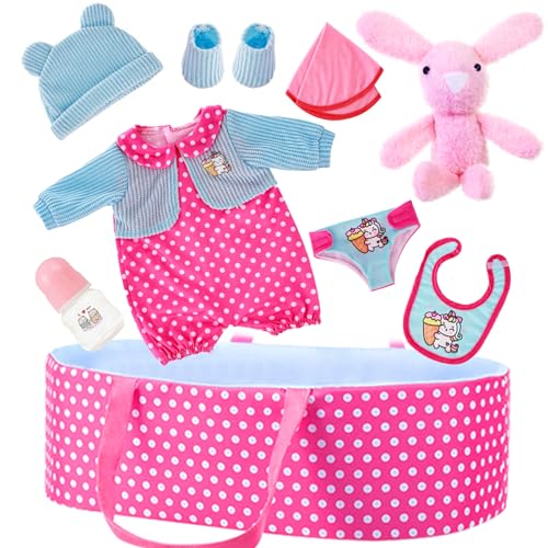 Xerteam Puppentragetasche zubehör, Puppenzubehör für Babypuppen, Kleid Spiel Set für 36cm Puppe mit Tragetasche, Decke, Puppenkleidung, Windel, Flaschen, Tolles Rollenspiel-Spielzeug für Kinder von Xerteam