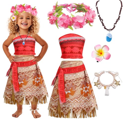 Xeteam New Prinzessinnenkleid Kostüm, Abenteuer Prinzessin Kleider Set mit Halskette Blumenkrone Haarspange Muschelarmbands, Prinzessin Kleider Geeignet für Karneval Halloween Mottoparty Rollenspiele von Xerteam