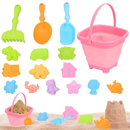 16 Stück Sandspielzeug Set, Sandspielzeug Faltbar Mit Eimer Sandförmchen Sandschaufel Kinder Sandspielzeug Tasche, Ungiftig Und BPA-frei Spielstabil Sandspielzeug Für Kinder Jungen Mädchen von Xevinas