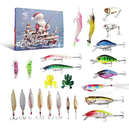 Angel Adventskalender 2024, 24 Köder Set Adventskalender Angeln, Weihnachtskalender Männer, Angler Adventskalender Männer 24 Tage Countdown Weihnachten Geschenk Für Fischer Erwachsene Teenager (C) von Xevinas