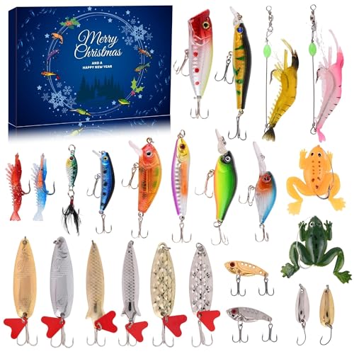 Angel Adventskalender 2024, 24 Köder Set Adventskalender Angeln, Weihnachtskalender Männer, Angler Adventskalender Männer 24 Tage Countdown Weihnachten Geschenk Für Fischer Erwachsene Teenager (D) von Xevinas