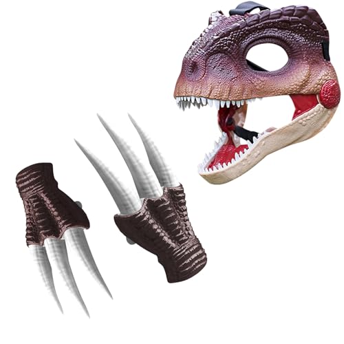 Dino Mask | Dino Mask Moving Jaw Mit Sound | Dino Party Dino Kostüm,Einstellbare Größe 3D Dinosaurier Maske Mit Sound und 2 Claws,Gesichtsmaske Kinder,Halloween Masken (Gelb) von Xevinas