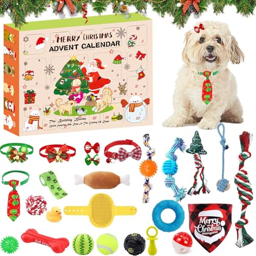 Hunde Adventskalender 2024, 24 Tage Adventskalender 2024 Spielzeug Für Hunde, Interaktives Quietschendes Hundespielzeug Set Hundekalender Weihnachten, Sicher Giftfrei Hunde Weihnachtskalender (A) von Xevinas