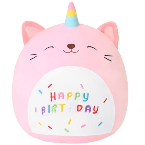 Xfrog Happy Birthday Plüschtier, 25CM Einhorn Kuscheltier, Cartoon Plüschkissen, Geburtstag Geschenk für Kinder Jungen Mädchen von Xfrog