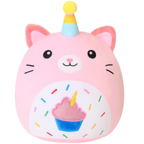 Xfrog Happy Birthday Plüschtier, 25CM Kuchen Einhorn Kuscheltier, Cartoon Plüschkissen, Geburtstag Geschenk für Kinder Jungen Mädchen von Xfrog