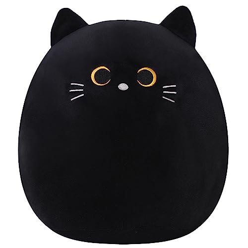 Xfrog Schwarze Katze Plüschtier, 25CM Kawaii Kuscheltier, Cartoon Plüschkissen, Geburtstag Geschenk für Kinder Jungen Mädchen von Xfrog