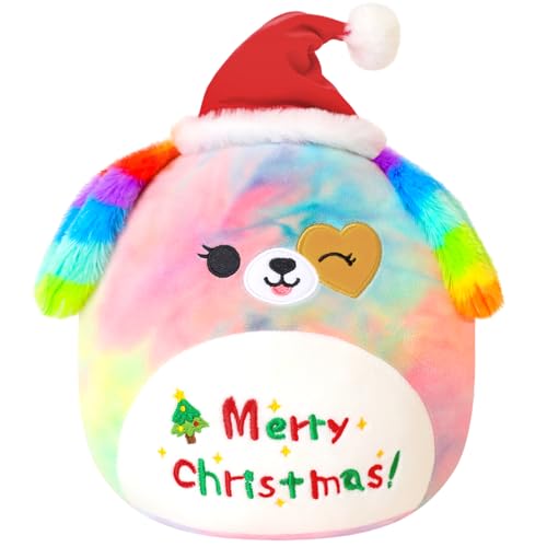 Xfrog Xmas Plüschtier Hund 10" Frohe Weihnachten Plüschtier Bunt Hund Stofftiere Plüschkissen Kinder Mädchen Jungen 25CM von Xfrog