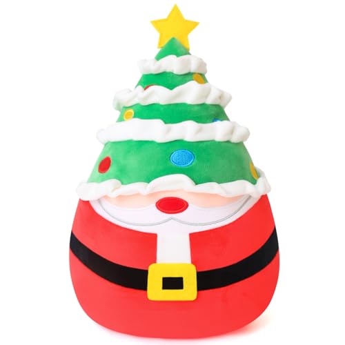 Xfrog Xmas Plüschtier Weihnachtsmann Plüschkissen mit Weihnachtsbäumen Hut Kawaii Stofftiere Kinder Mädchen Jungen 33CM von Xfrog