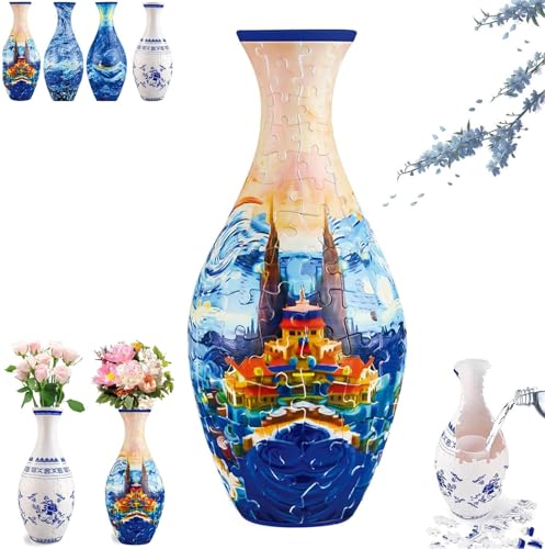 3D-Vasenpuzzles für Erwachsene, 3D-Kunst-Puzzle-Vase, 3D-Puzzle-Vase, Blumenvase, Puzzle-Zubehör, 3D-Puzzle-Blumenvase für Blumenarrangement und Heimdekoration (B) von XiChiu