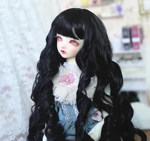 XiDonDon 6-7" 7-8" 8-9" Kopfumfang BJD Puppenperücke Lange lockige Perücken für 1/3 1/4 1/6 BJD SD DOD Pullip (Nur Perücken) (Black,Head Circumference 18-19cm) von XiDonDon