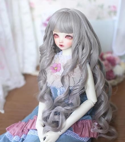 XiDonDon 6-7" 7-8" 8-9" Kopfumfang BJD Puppenperücke Lange lockige Perücken für 1/3 1/4 1/6 BJD SD DOD Pullip (Nur Perücken) (Grey,Head Circumference 21-22cm) von XiDonDon