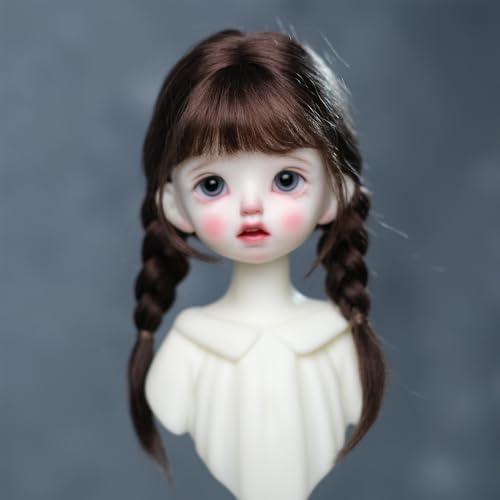 XiDonDon 6-7 Zoll 1/6 BJD Puppenperücke Handgefertigtes Haar Kurze Zöpfe Weiche Mohairperücken Puppenspielzeugzubehör (Nur Perücken, Keine Puppe) (Walnut Brown) von XiDonDon