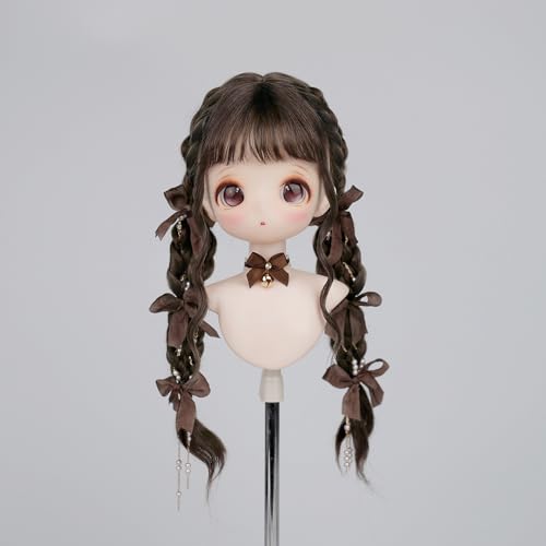 XiDonDon Nur Puppenperücken Awen, Lange Doppelzöpfe, weiche Mohairperücke für 1/3 1/4 1/6 BJD SD DD Puppen, Perücken, Puppenzubehör, Spielzeug, Geschenk (Brown,Head Circumference 6-7 inches) von XiDonDon