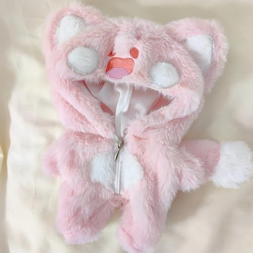 XiDonDon Plüsch-Puppenkleidung, Tier-Einteiler, Schlafanzug für 20 cm große Stoffpuppen, Spielzeug, Puppenzubehör (Pink cat) von XiDonDon