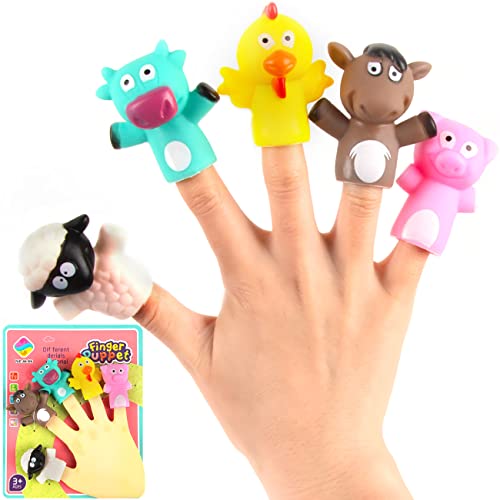 Tier Fingerpuppen, XiXiRan 5 Stück Fingerpuppen Set, Tierfingerpuppen, Mini Kieselgel Fingerpuppen, Spielzeuge Handpuppe Set, Tiny Mini Finger, Tier Hand Spielzeug, für Kinder Baby Game Party (Tier) von XiXiRan