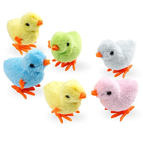 XiXiRan Ostern Aufzieh Huhn Spielzeug, 6 Stück Huhn Spielzeug Geschenk Geht für Kleine Junge Und Mädchen, Osterdeko Küken, küken Spielzeug Oster, Osterkorb Füllstoffe (Plüsch Küken) von XiXiRan