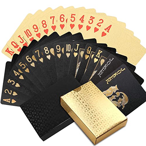 XiXiRan Spielkarten Wasserfest, 2pcs Pokerkarten Plastik, Poker Kartenset, Wasserdicht Kartenspiel, Wasserfest Pokerkarten Plastik, Goldene Pokerkarten, Spielkarten Schwarze, 1 Gold + 1 Schwarz von XiXiRan