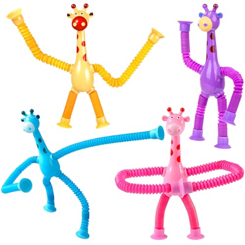 XiXiRan Teleskop-Saugnapf Roboter Spielzeug*4pcs, Teleskop-Saugnapf Roboter, Teleskop Saugnapf, Spielzeug Roboter, Roboter Saugnapf Spielzeug für Kinder, Sensorisches Roboter Spielzeug (Giraffe) von XiXiRan