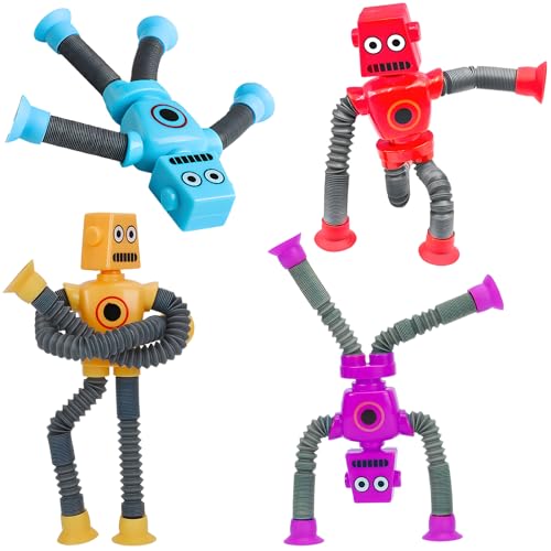 XiXiRan Teleskop-Saugnapf Roboter Spielzeug*4pcs, Teleskop-Saugnapf Roboter, Teleskop Saugnapf, Spielzeug Roboter, Roboter Saugnapf Spielzeug für Kinder, Sensorisches Roboter Spielzeug (Roboter) von XiXiRan