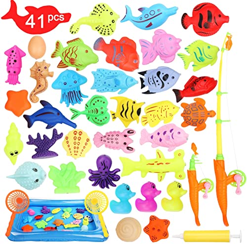 XiXiRan wasserdichte Magnet Angelspiel, 42 Stück Pädagogisches Badespielzeug Spielset, Magnetisches Angeln Spielzeug, Fische Angeln Spiel, Fische Angeln Kinder, Angelspiel für Kinder Ab 3 Jahre von XiXiRan