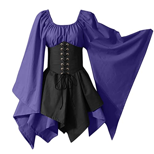 Mittelalter Schuhe Damen Mittelalterkleider Halloween Kostüm Kleidung Bluse Renaissance Viktorianisches Kleider Wikinger Feenkleid Gothic Mittelalterkleid Set Rapunzel Cosplay Kostüme Hexenkostüm von Xiangdanful