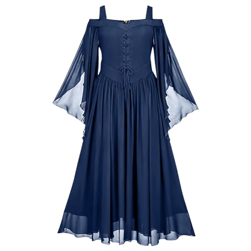 Xiangdanful Mittelalter Kleid Damen Gothic Traditionelles irisches Kleid für Damen Renaissance Cosplay Kostüm Karneval mit Trompetenärmel Wikinger Kleidung Damen Party Halloween Kostüm von Xiangdanful