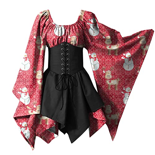 Xiangdanful Mittelalter Kleid Damen Traditionelles Irisches Kleid Damen Mittelalterkleid Gothic Kleidung Renaissance Cosplay Kostüm mit Trompetenärmel Karneval Party Halloween Kostüm von Xiangdanful