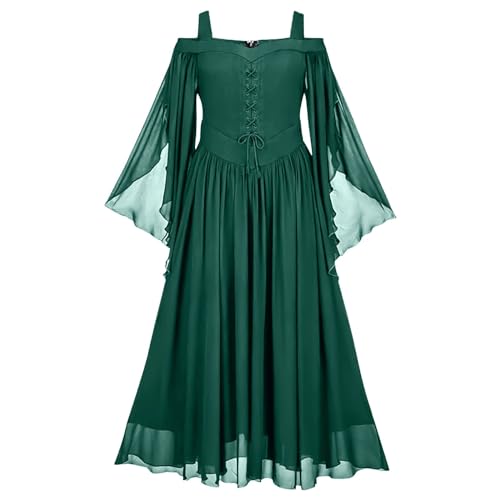 Xiangdanful Mittelalter Kleid Damen mit Trompetenärmel Gothic Traditionelles irisches Kleid Damen Renaissance Cosplay Party Kostüm Karneval Wikinger Kleidung Damen Halloween Kostüm von Xiangdanful