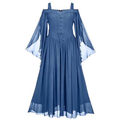 Xiangdanful Mittelalter Kleid Damen mit Trompetenärmel Gothic Traditionelles irisches Kleid für Damen Renaissance Cosplay Kostüm Karneval Wikinger Kleidung Damen Party Halloween Kostüm von Xiangdanful