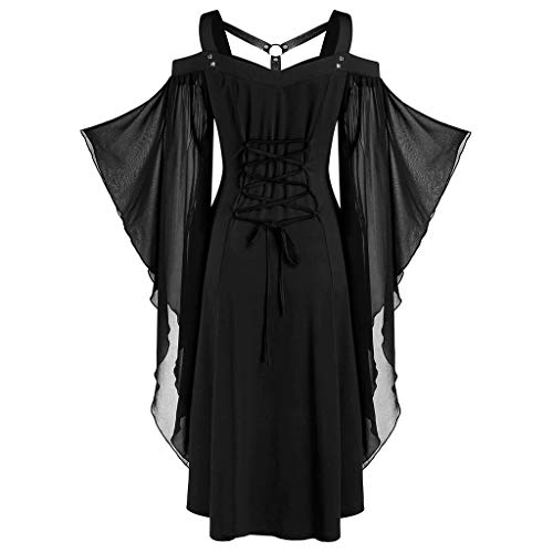 Xiangdanful Mittelalter Kleid Damen mit Trompetenärmel Gothic Traditionelles irisches Kleid für Damen Renaissance Cosplay Kostüm Karneval Wikinger Kleidung Damen Party Halloween Kostüm von Xiangdanful