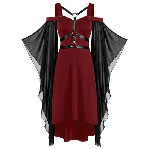 Xiangdanful Mittelalter Kleidung Damen Kostüm Cosplay Gothic Hexenkostüm Kleid Viktorianisches Kurz Set Kostüme Renaissance Feenkleid Wikinger Mittelalterkleid von Xiangdanful